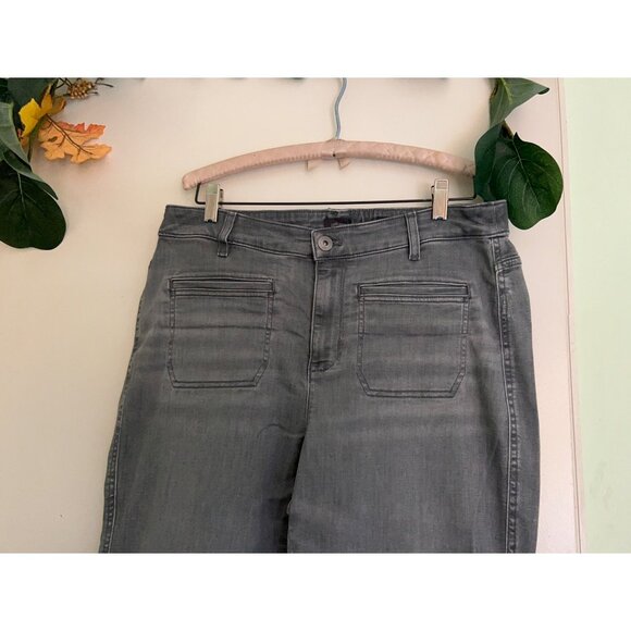 J Jill Jeans Womens 16 Petite Gray Denim High Rise Flare Stretch Medium Wash - Picture 2 of 13